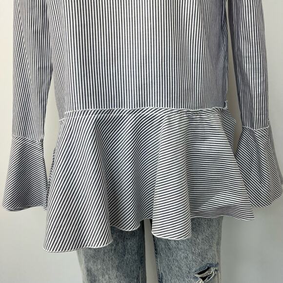Theory Lexandra Mason Pinstripe Peplum Blouse Top | Size: Large - Picture 4 of 8